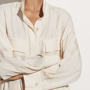 Jennifer Chun Cream Silk Unitilty Shirt Dress 4